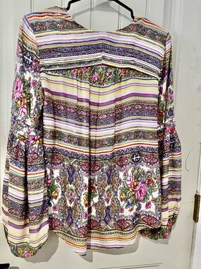 Floral mauve  Anthropologie Stripe Long-Sleeve Blouse - White/Purple
